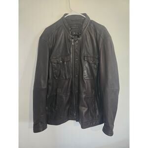 John Varvatos sheepskin leather biker jacket rare size XXL mens dark brown.